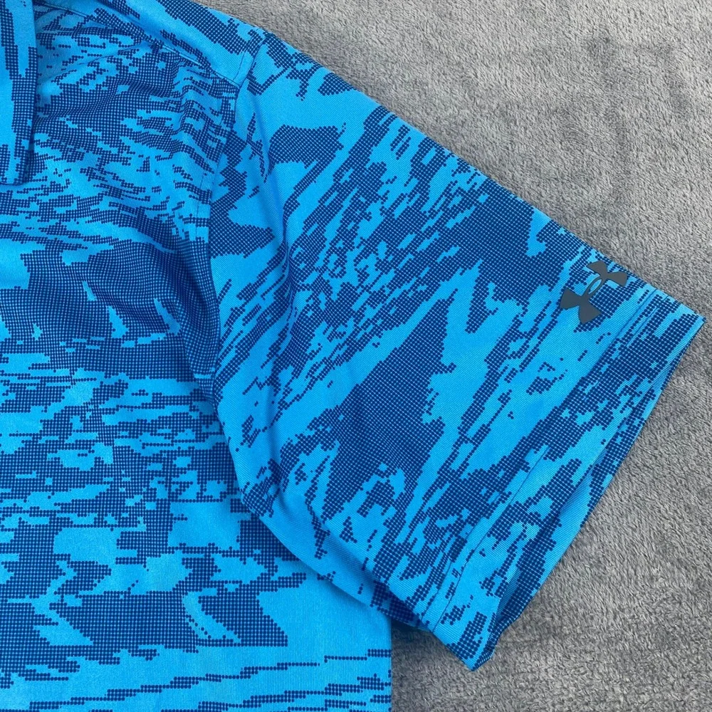 Under Armour Men XL Polo Shirt Blue HeatGear Loose Fit Short Slv‎ Digital Print